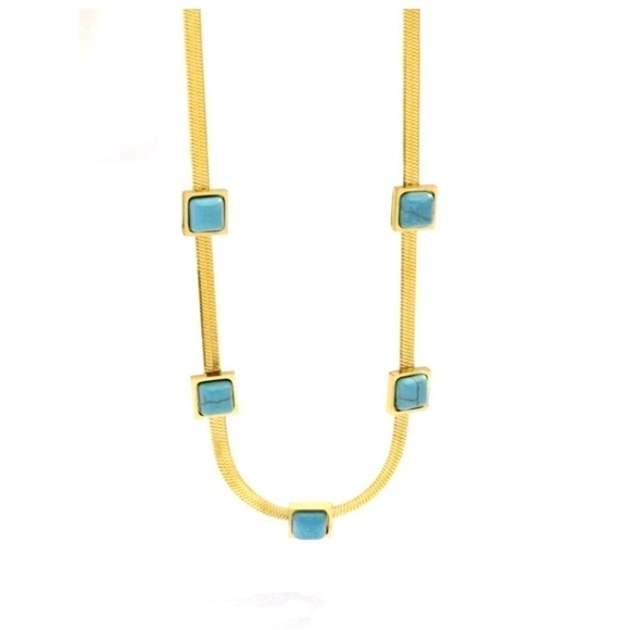 18K Gold Plated turquoise Herringbone necklace Snake Womens Jewelry - Picture 7 of 10
